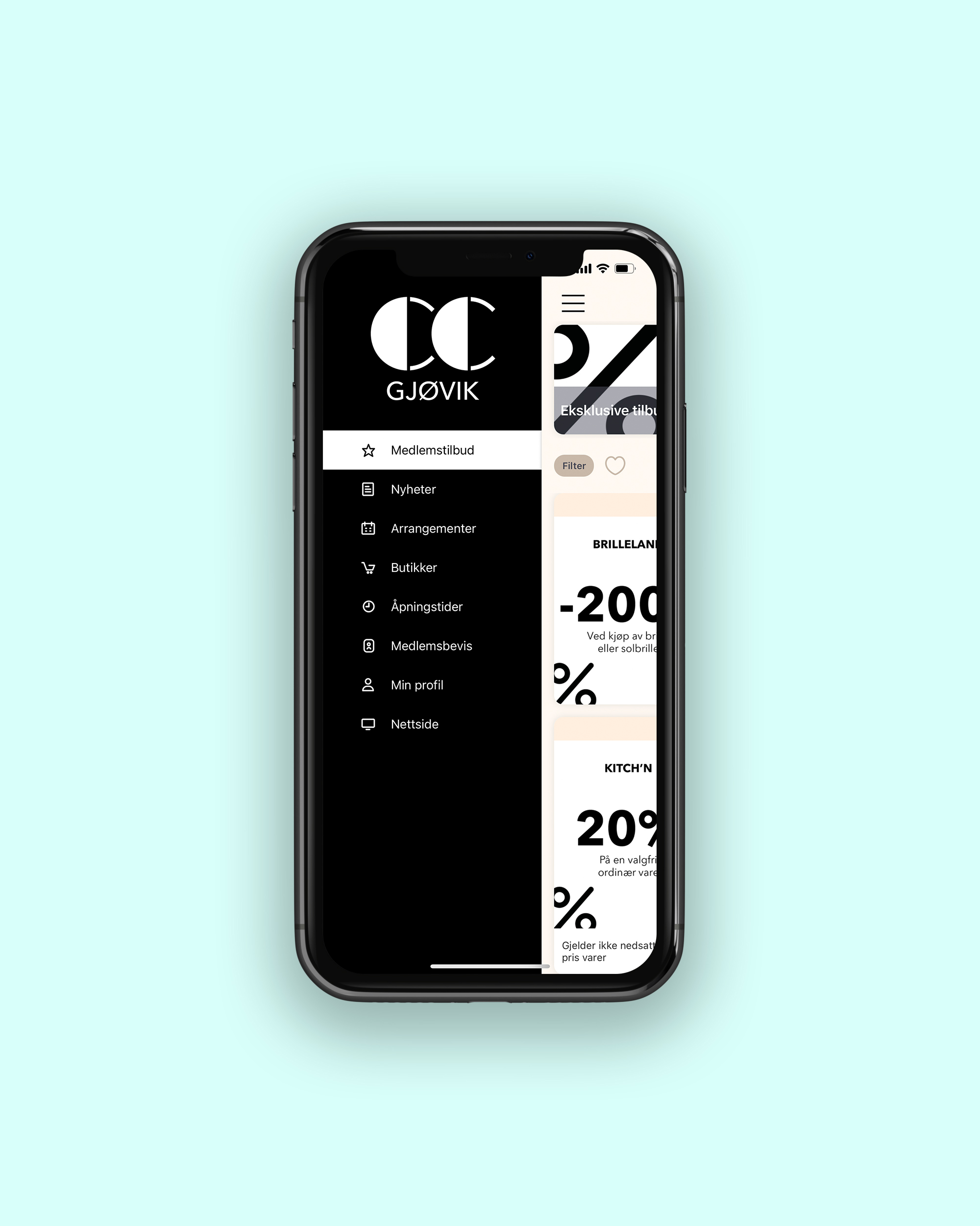 CC Gjøvik kundeklubb app, forside