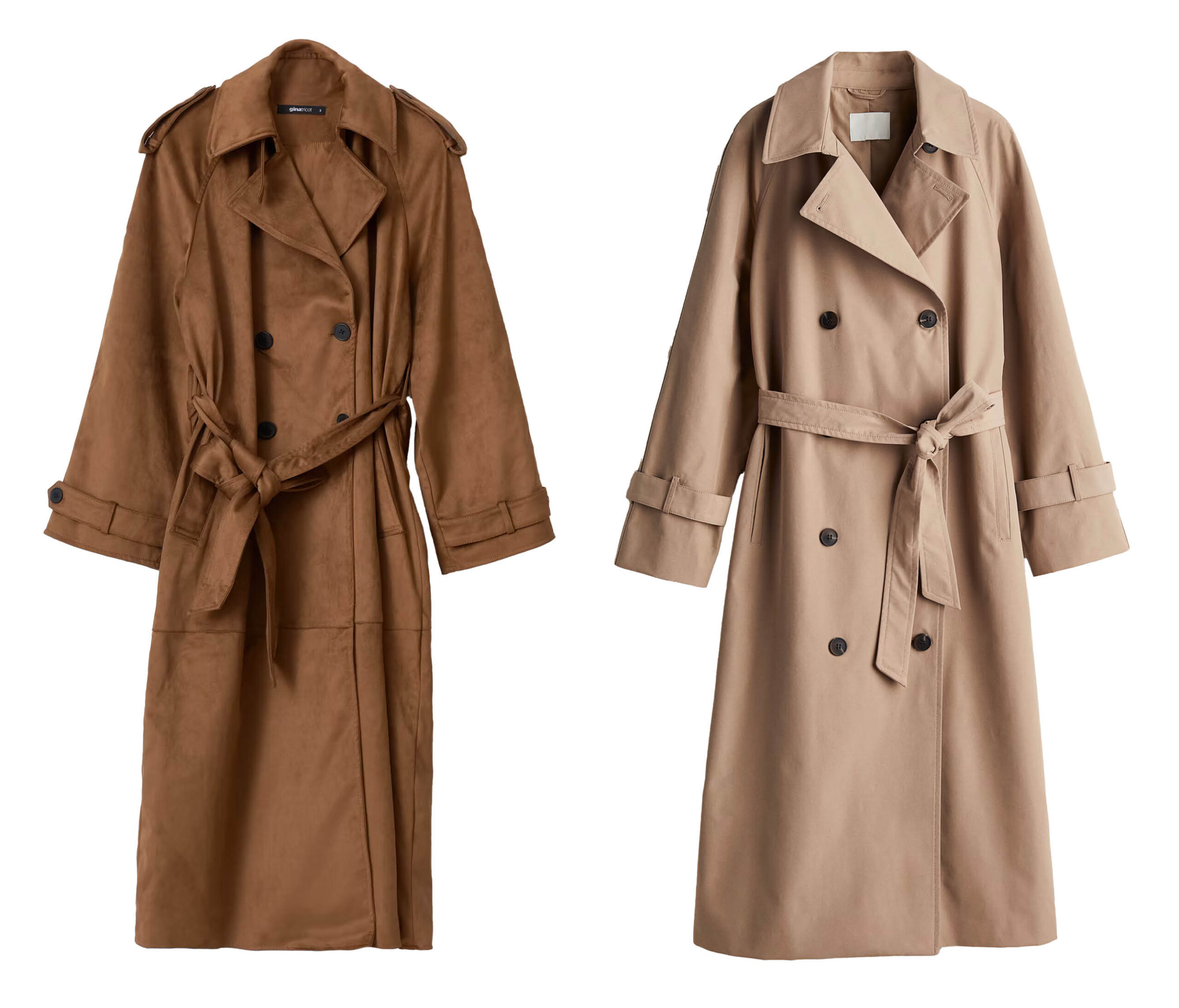 Gina Tricot faux suede trench coat og HM DOBBELTSPENT TRENCHCOAT